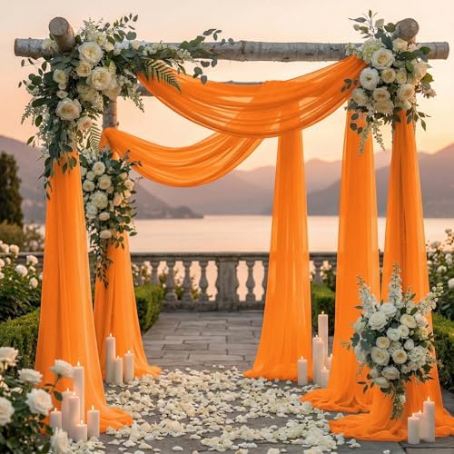 Pack of 2 Wedding Arch Drape Panel Fabric 30" x 20ft - Orange - Image 4
