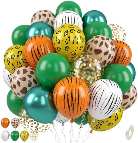 Jungle Safari Balloons, 50 Pcs Animal Print Balloons for Birthday Party by Paready