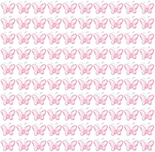 AUEAR, 100 Pack Sheer Mesh Wire Glitter Butterfly Decoration with Gem for Wedding Home Party Wall Decorations (Pink) by AUEAR