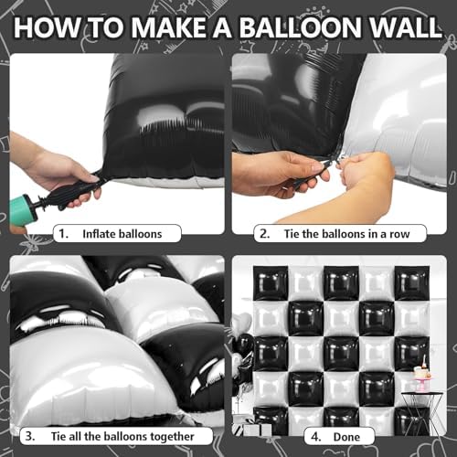 NISOCY 25PCS Black and White Square Foil Balloons Wall Backdrop - Image 5