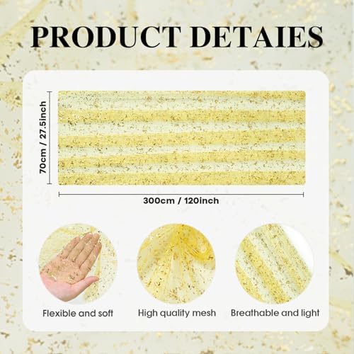 Artoid Mode 3PCS Light Yellow Gold Gauze Table Runner 120 Inch 10FT, Glitter Metallic Foil Sheer Dining Wedding Anniversary Holiday Birthday Table Decor for Home Party - Image 6