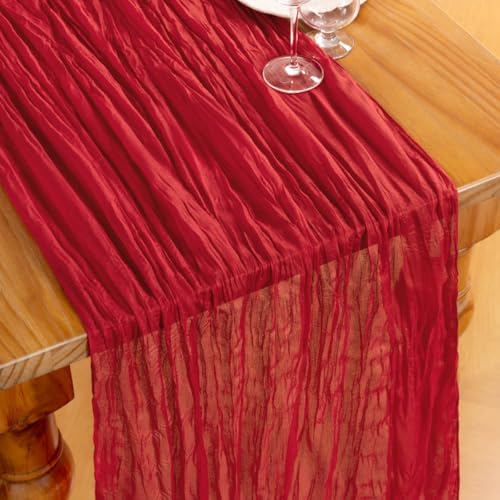 DeZerlor Red Cheesecloth Table Runner 1 Pack Christmas Runner - Image 2