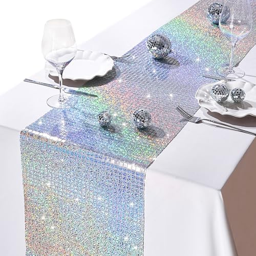 Laser Silver Sequin Table Runner 10 Packs 13 x 72 Inch Sparkly Sequin - Image 3