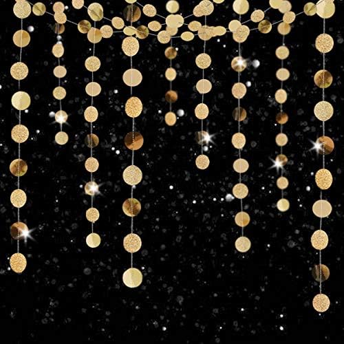 6 Pcs Glitter Champagne Gold Paper Circle Dots Garland (52 Feet) Party Hanging Bunting Birthday Party Decorations Engagement Party Bridal Shower Wedding Baby Shower Christmas Supplies Photo Backdrop - Image 2