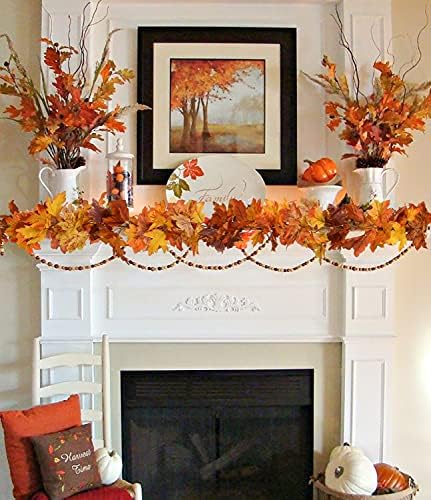 DearHouse 2 Pack Fall Maple Leaf Garland - 5.9Ft/Piece Hanging Vine Artificial Autumn Foliage for Thanksgiving, Home, Wedding, Fireplace, Party, Christmas Decor (Light Orange) - Image 7