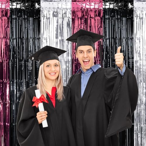 6 Pack 3.3Ft x 6.6Ft Graduation Foil Fringe Curtain Backdrop Decorations, Maroon Black Silver Metallic Tinsel Foil Streamers Curtain Photo Booth Background for Graduation Prom Wedding Birthday Party - Image 7