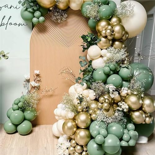 MEBAY Sage Green White Gold Balloon Garland Arch Kit, 146Pcs Latex Balloons Different Sizes 18 12 10 5 Inch for Birthday Baby Shower Gender Reveal Wedding Party Decoration - Image 5