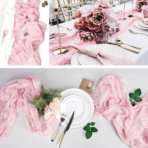 6 Pack Light Pink Cheesecloth Table Runner 20 x 120 inch Gauze Table Runners 10 FT Long,Semi Sheer Boho Cheese Cloth Fabric Table Runner Bulk for Wedding,Party,Baby Shower,Bridal Shower Decoration - Image 4