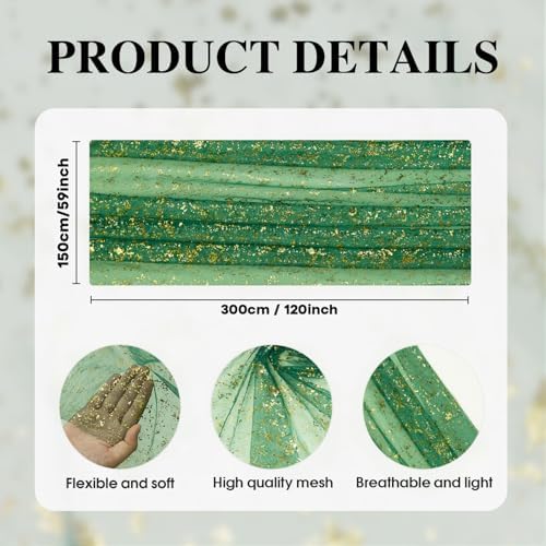 Artoid Mode Green Gold Gauze Table Runner 59x120 Inch 10FT, Glitter Metallic Foil Sheer Dining Wedding Anniversary Holiday Table Decor for Home Party - Image 7