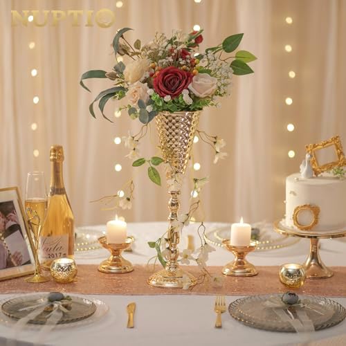 NUPTIO Gold Centerpiece for Wedding Table, Hammered, 16.5" Tall, 2 Pcs - Image 6