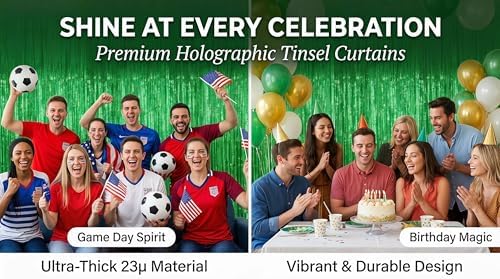 Green Foil Fringe Curtain Backdrop 3 Pack, 3.2 x 8.2 FT Party Decorations - Image 2