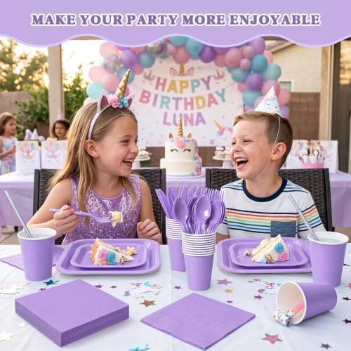 Vyntra 350 Pcs Lavender Square Paper Plates and Napkins Set, Serves 50 - Image 7