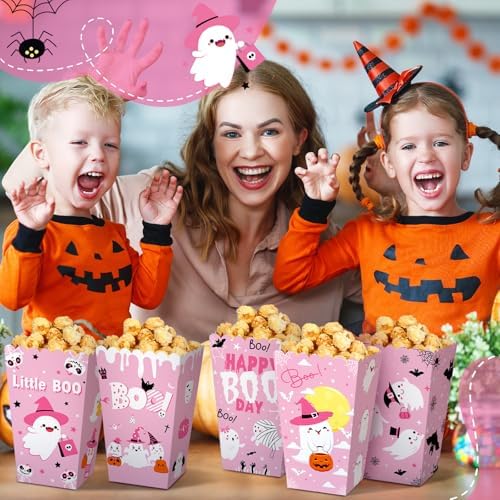 Gueevin 24 Pcs Halloween Popcorn Boxes Pink Ghost Treat Boxes - Image 4