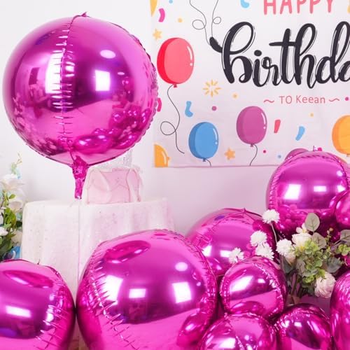 12PCS Hot Pink Round Foil Balloons 22" 15" 10" Large Chrome Pink Balloons - Image 3