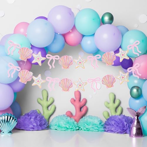 Oudain 2 Pack Pink Seashell Banner Bow Garland Mermaid Ocean 6.56 Ft - Image 5