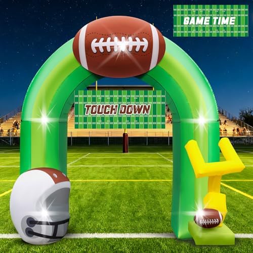 9FT Football Inflatable Arch Party Decoration Blow Up Helmet, Built in LED Lights Goal Post for Yard Giant Balloon Photo Prop for Gift Light Green by Eyourlife