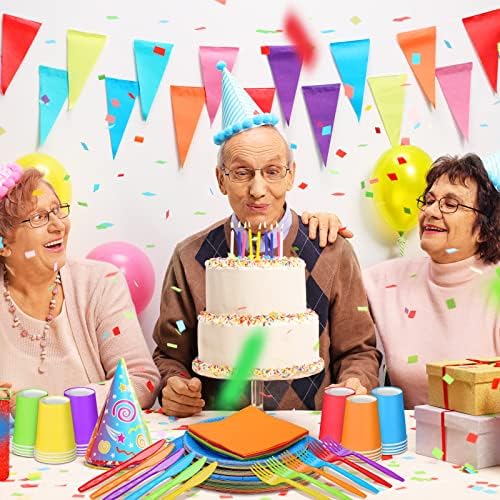 Jinei 168 Pcs Rainbow Party Tableware Paper Plates and Napkins, 24 Guests - Image 5