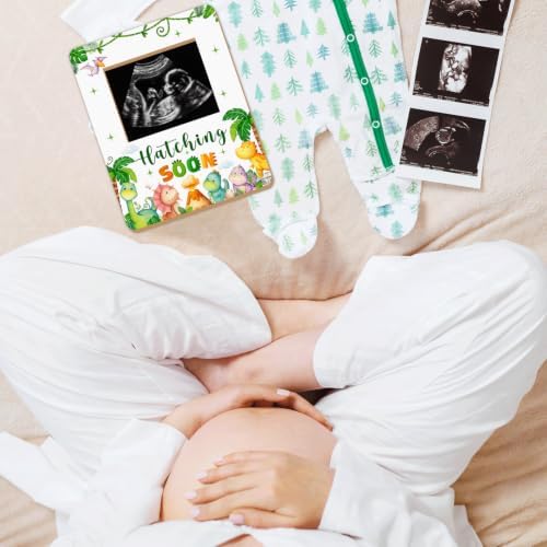 Dinosaur Baby Shower Decor Frame, Hatching SOON Baby Shower Party Supplies for Expecting Parents-to-Be Keepsake Gifts, Pregnancy Sonogram Frame Keepsake, Gender Reveal Presents - Image 5