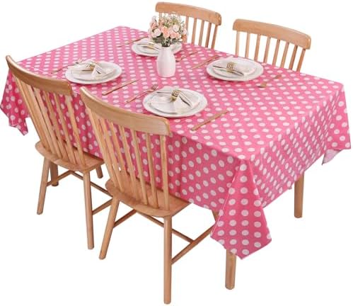 Kesfey 3 Packs Minnie Mouse Tablecloth 54 x 108 Inch Pink Polka Dot Table Cloths Disposable Plastic Pink Waterproof Picnic Table Covers Pink and White Dots Minnie Tablecover for Birthday Party - Image 5