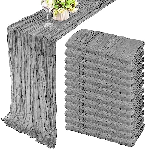 35x72 Inch Gray Cheesecloth Table Runner Rustic Boho Wedding Party Decor by Fivenl
