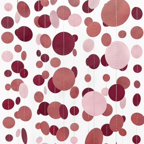 Burgundy Dusty Pink Decorations Circle Dot Garland Maroon Pink Hanging Polka Dot Streamer Banner for Wedding Birthday Bridal Shower Engagement Graduation Anniversary Garnet Party Supplies by pinkblume
