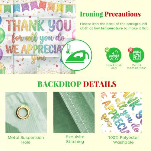 Appreciate You Banner Decorations, White Thank You for All You Do Backdrop Banner, Reusable Anti-Tear Fabric Background with 6-Meter Hanging Rope, Office Employee Staff Teacher Appreciation Party Supplies 71x43Inch - Image 3