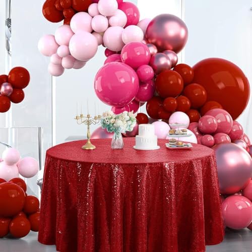 Pufogu 120" Round Burgundry Sequin Tablecloth Glitter Red Table Cloths for Birthday Wedding Bridal Baby Shower Party Decorations - Image 6