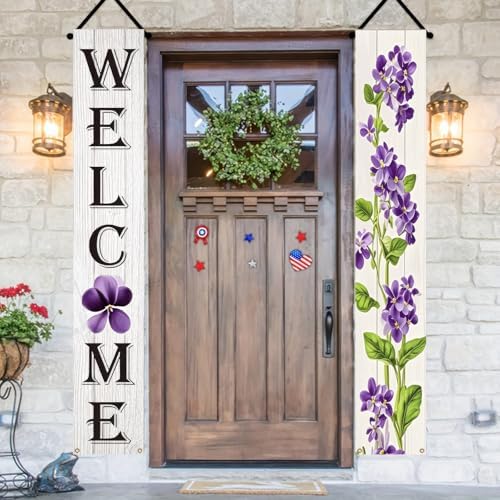 BlissYard Spring Summer Banner 70x12 Inch Vertical Spring Summer Door Banners Door Decorations Hanging Purple Floral Welcome Porch Signs Outdoor Summer Decorations for Seasonal Outdoor Decoration - Image 6