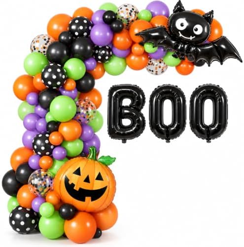 Vellax Halloween Balloon Garland Kit, 98 Pcs with BOO, Bat & Pumpkin by Vellax