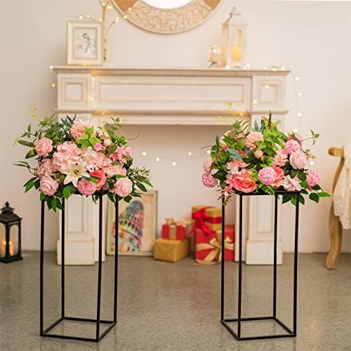 Sziqiqi Black Geometric Centerpiece Flower Stand with Plate, 2Pcs, 23.6in - Image 2