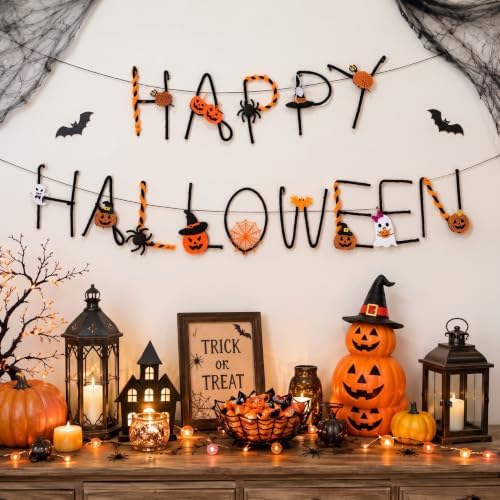 Norme 2pcs Halloween Banner Iron Craft Pumpkin Ghost 6.6 ft Halloween Decor by Norme