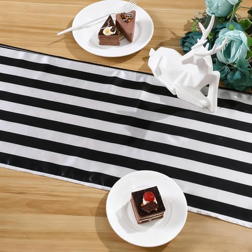Tatuo 4 Pieces 12 x 72 Inch Black White Striped Table Runner Polyester - Image 6