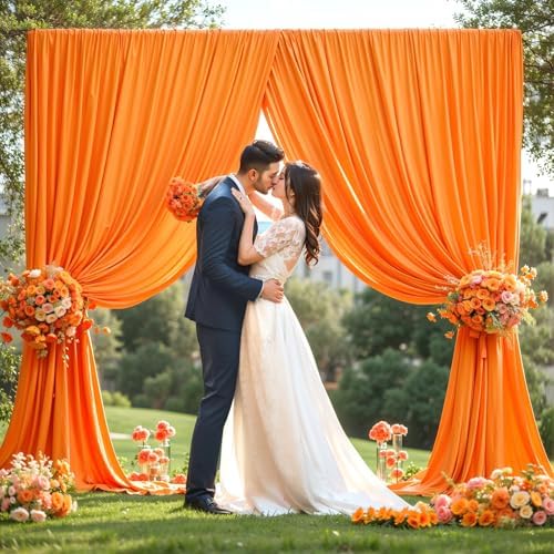 8x10FT Orange Backdrop Curtains for Wedding Parties, Wrinkle Free Polyester Photography Backdrop Drape Cloths for Halloween Birthday Baby Shower Stage Background Stand Decorations 4x10ft,2 Panels - Image 4