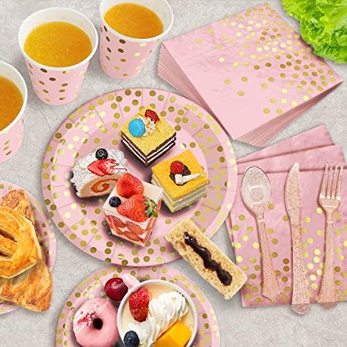 AIRE Pink Gold Paper Plates, 175PCS Disposable Dinnerware Set for 25 Guests - Image 4