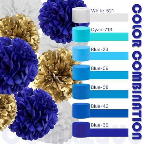 PartyWoo Blue Crepe Paper 10pcs 820 FT Royal Dark Blue Streamers - Image 3