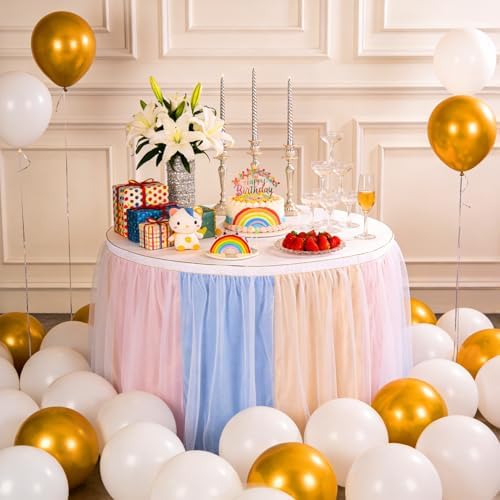 THARAHT Tulle Table Skirt 9FT 270CM Long for Rectangle Tables Round Tables Ruffle Desk Skirt for Princess Girls Birthday Party Cake Dessert Decorations Table Skirt - Image 5