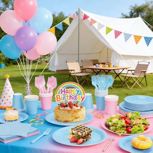 Pink and Blue Plates and Napkins Party Supplies, Include 9’’ Disposable Paper Plates, 7’’ Dessert Plates and Cups and Napkins Forks Set for Baby Showers, Birthday, Gender Reveal Party,Serves 50 - Image 7