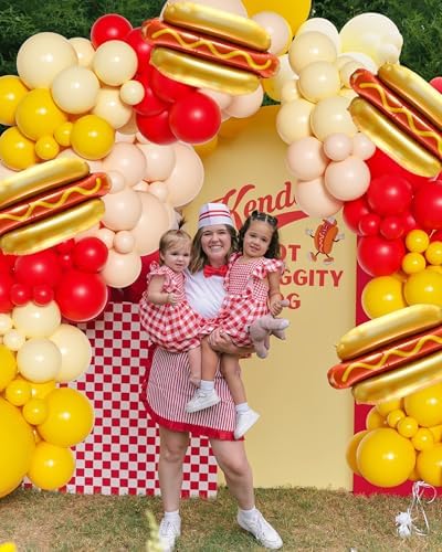 Cute Hot Dog Balloon Garland Arch Kit，151PCS Red and Yellow Balloons, Creative Theme for Baby Shower Gender Reveal Boy Girl Birthday Party Decorations - Image 5