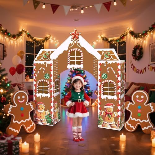 Bucherry 7 Pcs Gingerbread House Set Christmas Cardboard Playhouse Decor - Image 4
