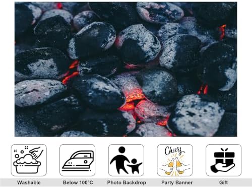 12x8ft Fabric Hot Charcoal Coal Backdrop Glowing Red Embers Ash Covered Surface Close Up Photography Background Tapestry Party Grill Fire Decorations Banner Photo Booth Props - Image 2
