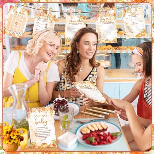 Patelai 321 Pcs Baby Shower Games Supplies, Watercolor Pumpkin - Image 6