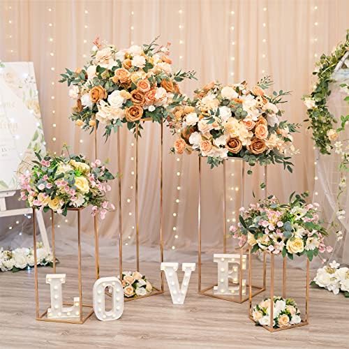 Sziqiqi Gold Geometric Column Flower Stand Wedding Centerpieces, 2Pcs - Image 4