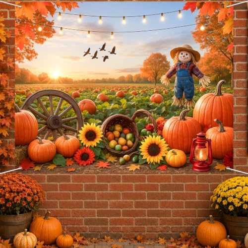 BlissYard Fall Photo Background Scarecrow Sunflower Harvest 8x6ft - Image 3