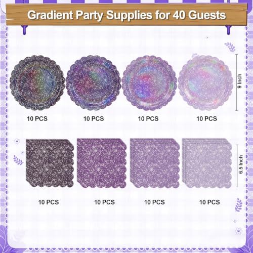 Iridescent Purple Plates and Napkins Set for Birthday Wedding,40 Guests - Image 3