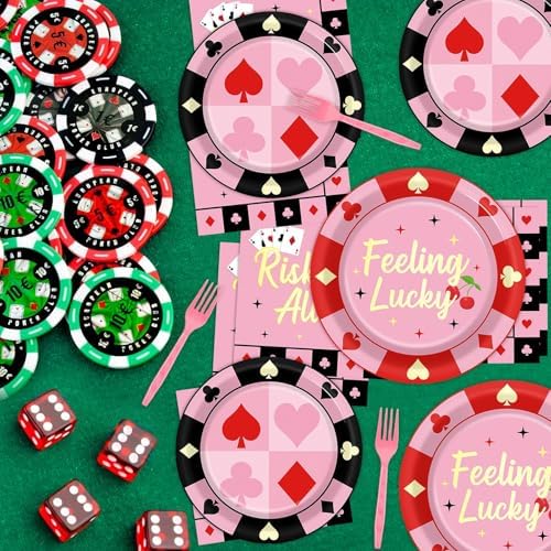 96 Pcs Casino Paper Party Plates and Napkins for Las Vegas Themed Party Supplies Casino Night Poker Dessert Tableware Set for 24 Guests Las Vegas Birthday Bachelorette Party Decorations - Image 5