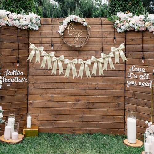 1 String of 8PCS Ivory White Bow Garland Banner Decoration,Pre-Strung Satin Ribbon Ornaments for Birthday,Bachelorette Party,Bridal Shower,Wedding,Engagement,Baby Shower,Graduation Decor,Anniversary - Image 5