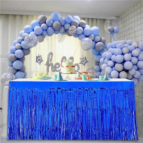 6 PCS Blue Metallic Foil Fringe Tinsel Table Skirts 9 Feet x 29.5 Inch - Image 4
