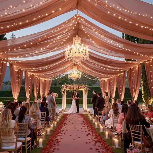 12 Panels Terracotta Ceiling Curtains with Lights for Weddings - 5ftx20ft Wrinkle-Free Tulle Fabric Wedding Arch Draping Ceiling Drapes Decorations for Wedding Party Ceremony Stage Tent Event - Image 7