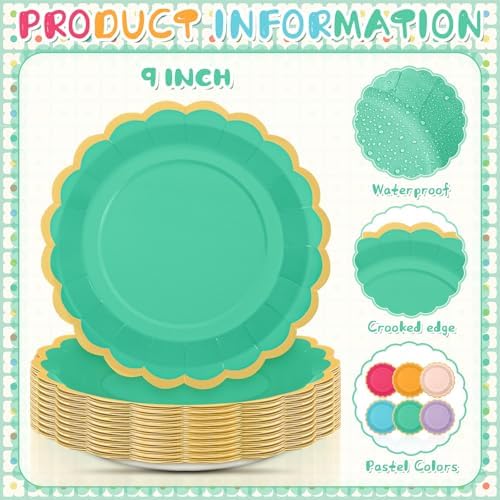 96 Pcs Candy Rainbow Paper Plates 9 Inch Scalloped - Image 3