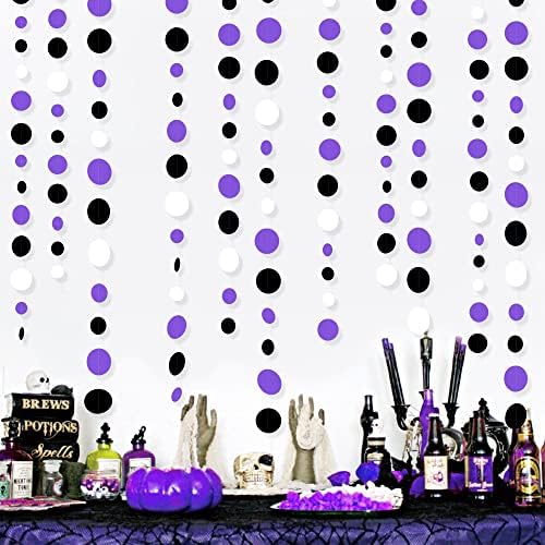 46Ft Purple Black Circle Dots Garlands Black Purple and White Polka Dot Hanging Paper Streamer Banners for Birthday Graduation Wedding Bridal Shower Halloween Party Decorations Supplies - Image 7